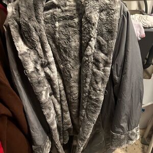 Women's Gray Faux Fur Lined Coat